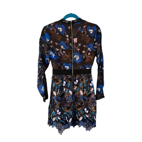 Self Portrait Maxine Floral Lace Mini Dress Long Sleeve Blue Black Aiden Size M - Picture 15 of 16